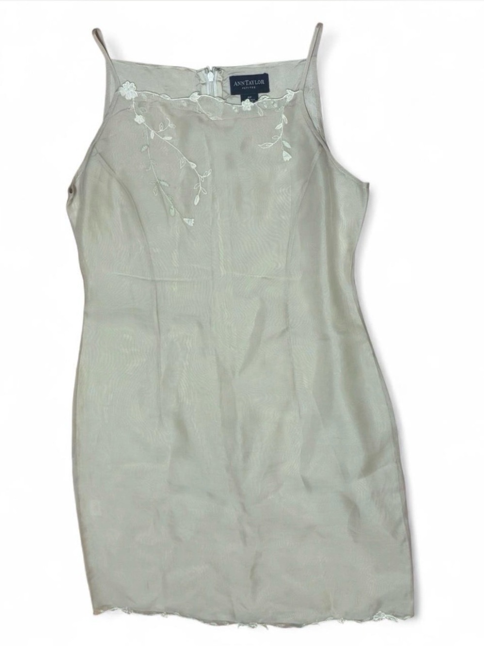 Ann Taylor 100% silk slip dress. Blue label Y2K embroidered organza Sz 4P